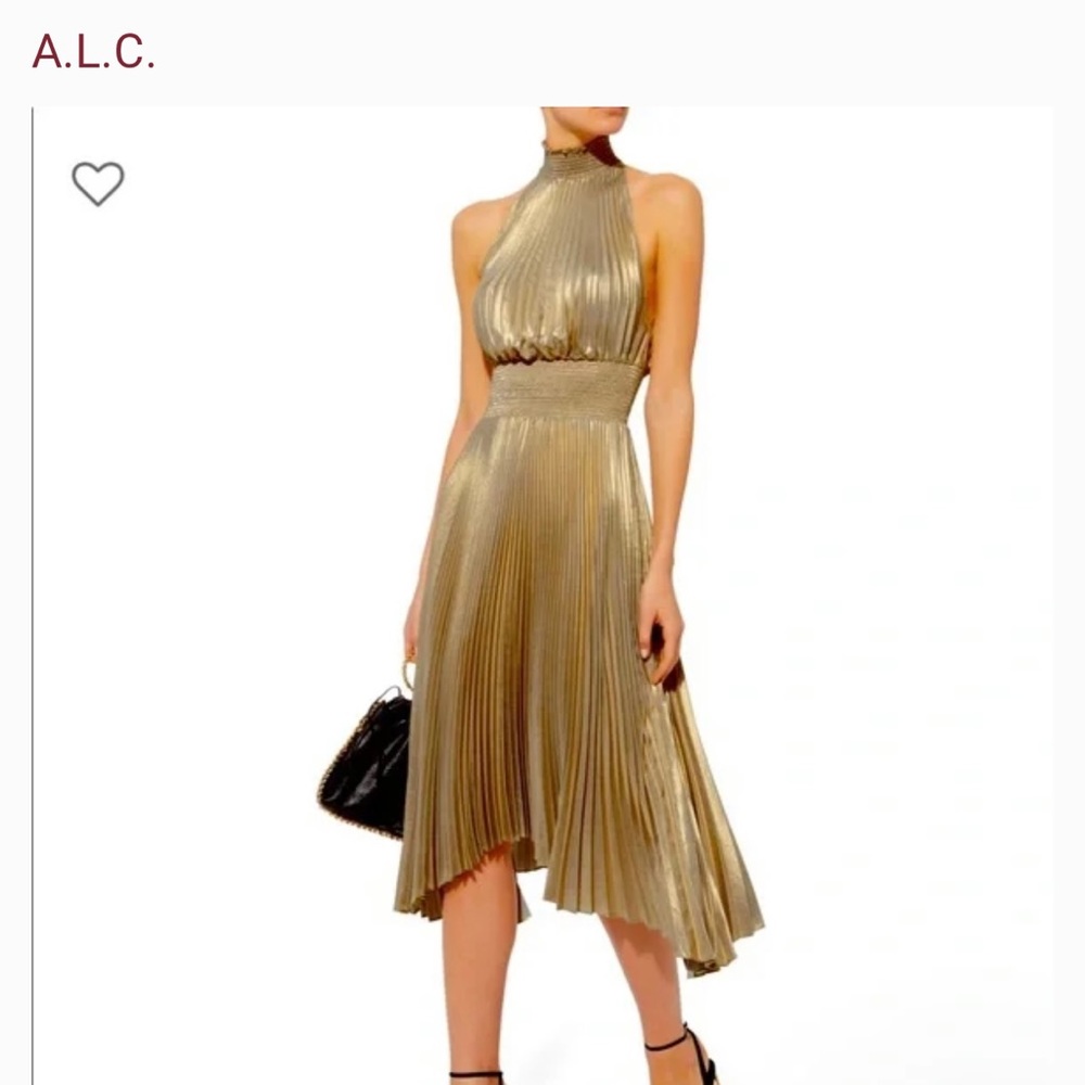 NWT A.L.C Gold Metallic Pleated Renzo Dress (Size 6)